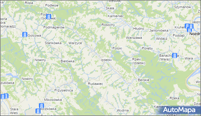 mapa Izdebki gmina Nozdrzec, Izdebki gmina Nozdrzec na mapie Targeo