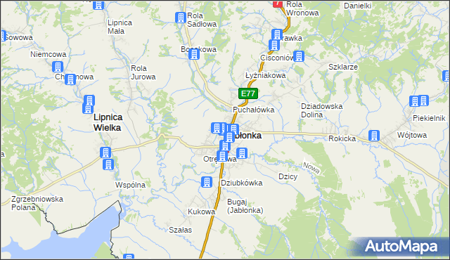 mapa Jabłonka powiat nowotarski, Jabłonka powiat nowotarski na mapie Targeo