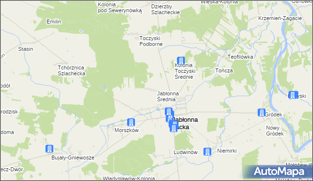 mapa Jabłonna Średnia, Jabłonna Średnia na mapie Targeo