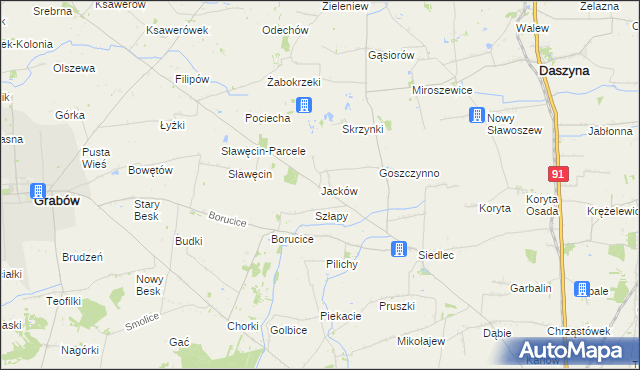 mapa Jacków gmina Daszyna, Jacków gmina Daszyna na mapie Targeo