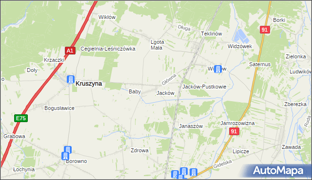mapa Jacków gmina Kruszyna, Jacków gmina Kruszyna na mapie Targeo