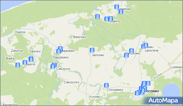 mapa Jackowo gmina Choczewo, Jackowo gmina Choczewo na mapie Targeo
