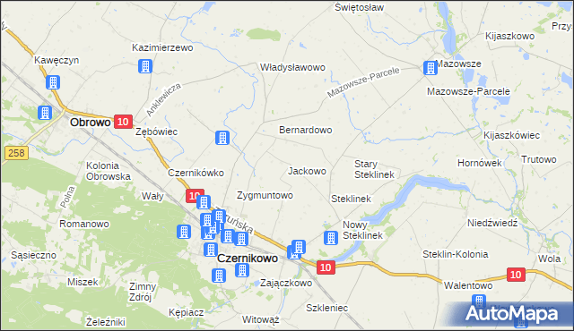 mapa Jackowo gmina Czernikowo, Jackowo gmina Czernikowo na mapie Targeo