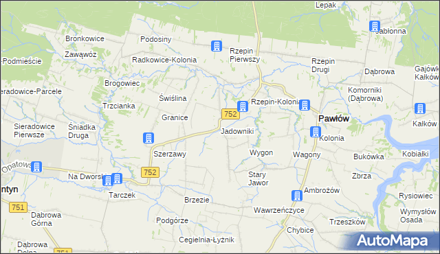 mapa Jadowniki gmina Pawłów, Jadowniki gmina Pawłów na mapie Targeo