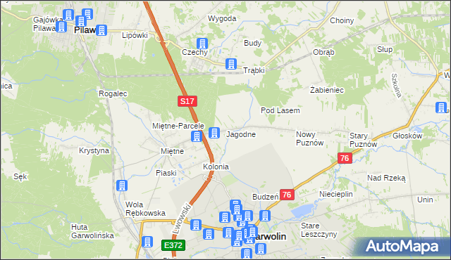 mapa Jagodne gmina Garwolin, Jagodne gmina Garwolin na mapie Targeo