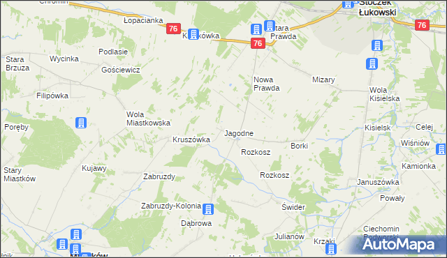 mapa Jagodne gmina Stoczek Łukowski, Jagodne gmina Stoczek Łukowski na mapie Targeo