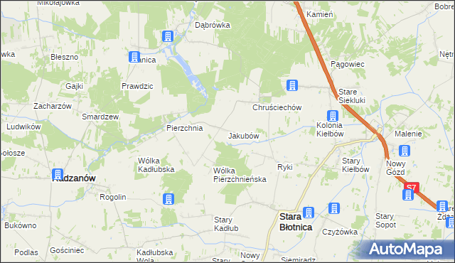 mapa Jakubów gmina Stara Błotnica, Jakubów gmina Stara Błotnica na mapie Targeo