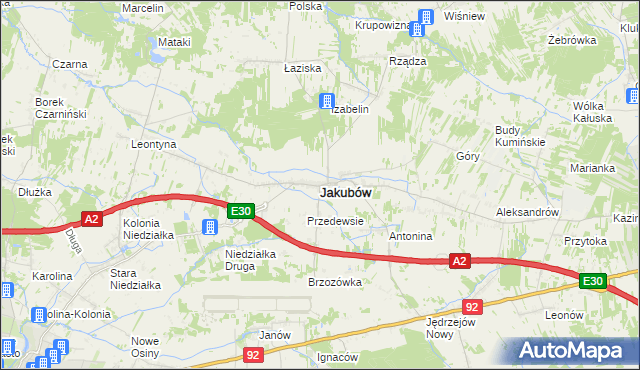 mapa Jakubów powiat miński, Jakubów powiat miński na mapie Targeo