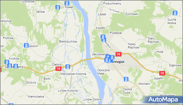 mapa Jakubowice gmina Annopol, Jakubowice gmina Annopol na mapie Targeo