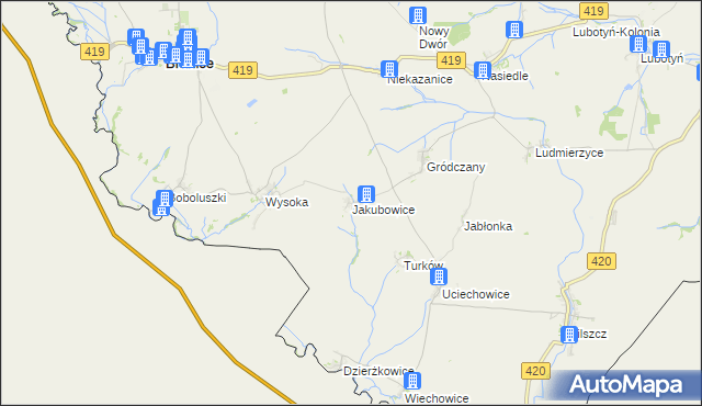 mapa Jakubowice gmina Branice, Jakubowice gmina Branice na mapie Targeo