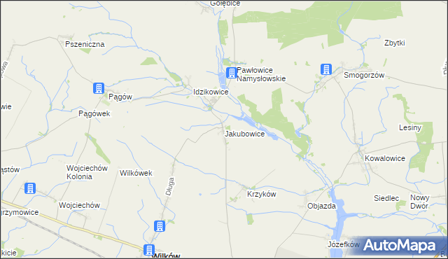 mapa Jakubowice gmina Wilków, Jakubowice gmina Wilków na mapie Targeo