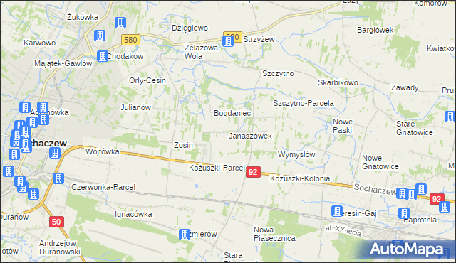 mapa Janaszówek, Janaszówek na mapie Targeo