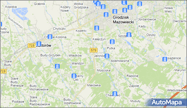 mapa Janinów gmina Grodzisk Mazowiecki, Janinów gmina Grodzisk Mazowiecki na mapie Targeo