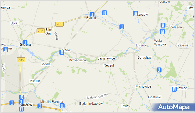 mapa Janisławice gmina Głuchów, Janisławice gmina Głuchów na mapie Targeo