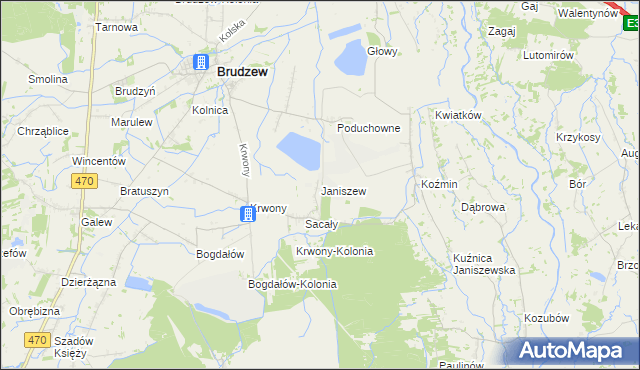 mapa Janiszew gmina Brudzew, Janiszew gmina Brudzew na mapie Targeo