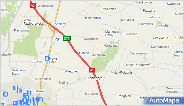mapa Janiszew gmina Strzelce, Janiszew gmina Strzelce na mapie Targeo