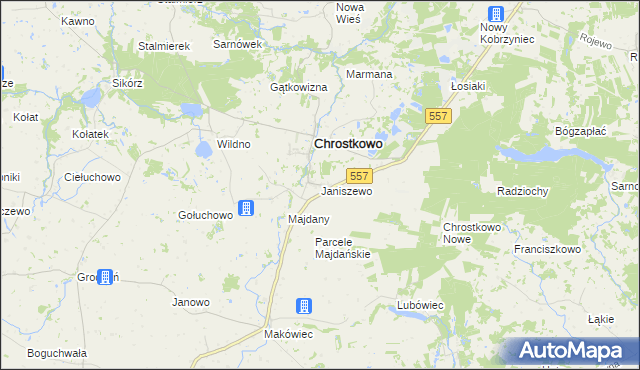 mapa Janiszewo gmina Chrostkowo, Janiszewo gmina Chrostkowo na mapie Targeo