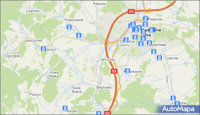 mapa Janiszów gmina Kamienna Góra, Janiszów gmina Kamienna Góra na mapie Targeo