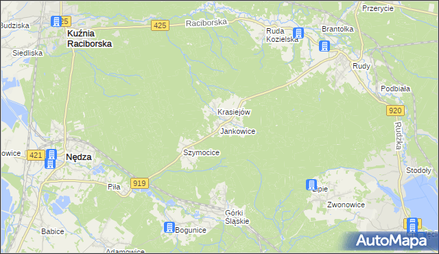 mapa Jankowice gmina Kuźnia Raciborska, Jankowice gmina Kuźnia Raciborska na mapie Targeo