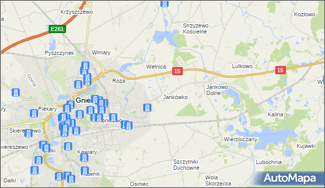 mapa Jankówko gmina Gniezno, Jankówko gmina Gniezno na mapie Targeo