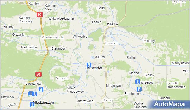 mapa Janów gmina Brochów, Janów gmina Brochów na mapie Targeo
