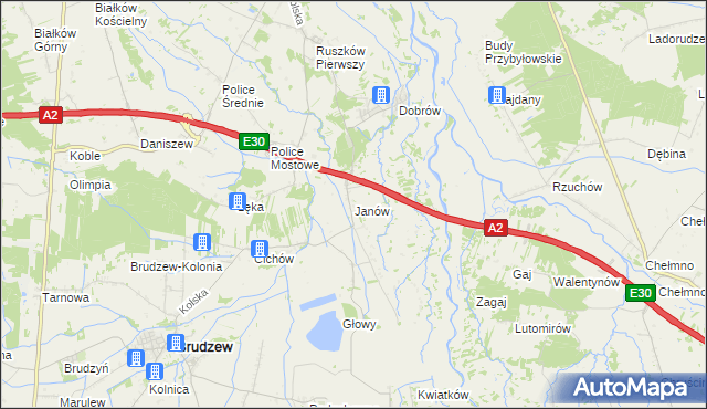 mapa Janów gmina Brudzew, Janów gmina Brudzew na mapie Targeo