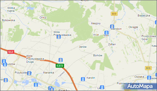 mapa Janów gmina Garbów, Janów gmina Garbów na mapie Targeo