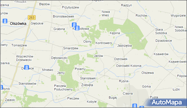 mapa Janów gmina Grabów, Janów gmina Grabów na mapie Targeo