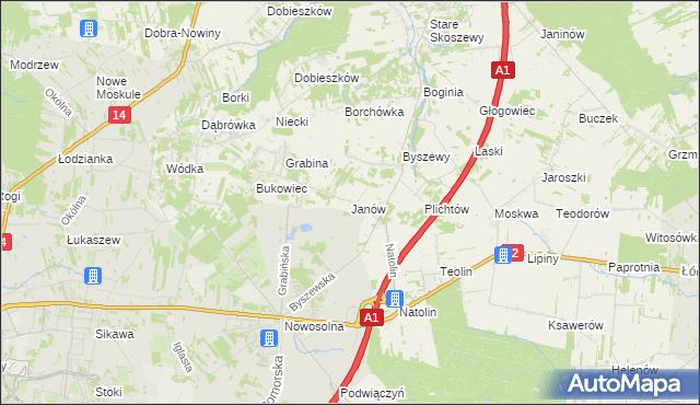 mapa Janów gmina Nowosolna, Janów gmina Nowosolna na mapie Targeo