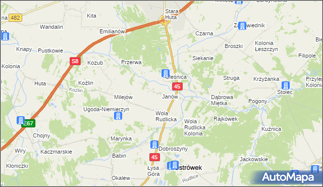 mapa Janów gmina Ostrówek, Janów gmina Ostrówek na mapie Targeo