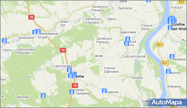 mapa Janów gmina Tarłów, Janów gmina Tarłów na mapie Targeo