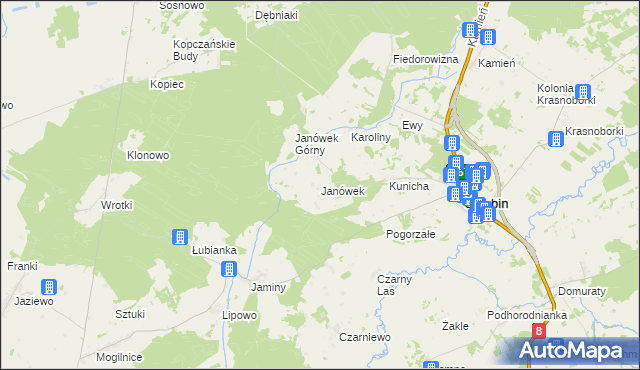 mapa Janówek gmina Sztabin, Janówek gmina Sztabin na mapie Targeo