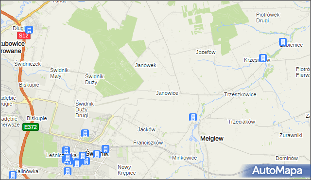 mapa Janowice gmina Mełgiew, Janowice gmina Mełgiew na mapie Targeo