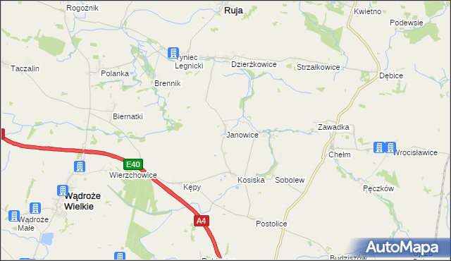 mapa Janowice gmina Ruja, Janowice gmina Ruja na mapie Targeo