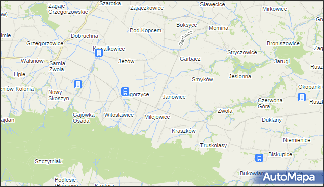 mapa Janowice gmina Waśniów, Janowice gmina Waśniów na mapie Targeo