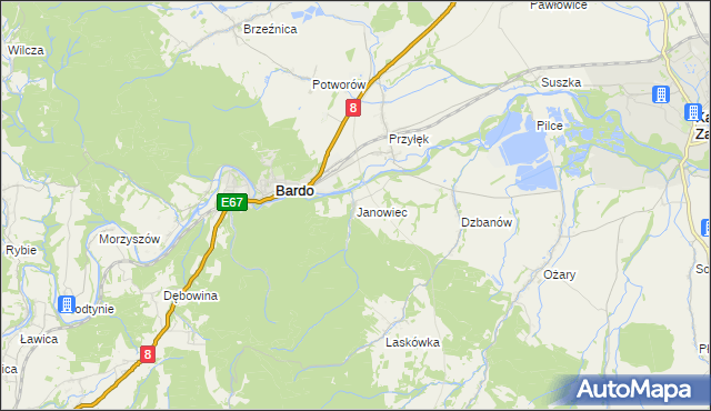 mapa Janowiec gmina Bardo, Janowiec gmina Bardo na mapie Targeo