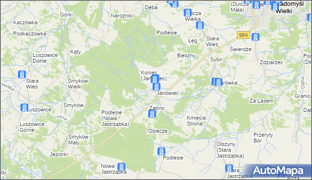 mapa Janowiec gmina Radomyśl Wielki, Janowiec gmina Radomyśl Wielki na mapie Targeo