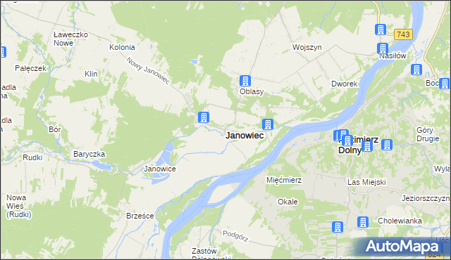 mapa Janowiec powiat puławski, Janowiec powiat puławski na mapie Targeo