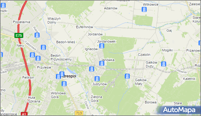 mapa Janówka gmina Andrespol, Janówka gmina Andrespol na mapie Targeo