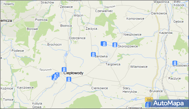 mapa Janówka gmina Ciepłowody, Janówka gmina Ciepłowody na mapie Targeo