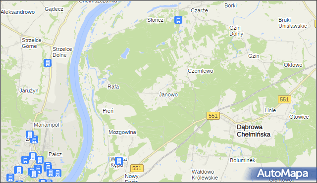 mapa Janowo gmina Dąbrowa Chełmińska, Janowo gmina Dąbrowa Chełmińska na mapie Targeo
