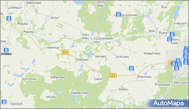 mapa Janowo gmina Liniewo, Janowo gmina Liniewo na mapie Targeo