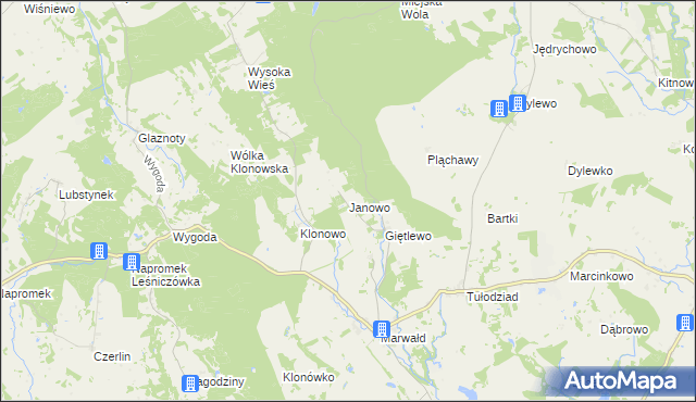 mapa Janowo gmina Ostróda, Janowo gmina Ostróda na mapie Targeo