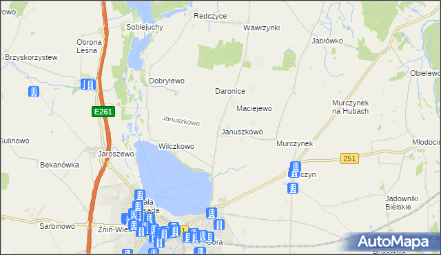 mapa Januszkowo gmina Żnin, Januszkowo gmina Żnin na mapie Targeo