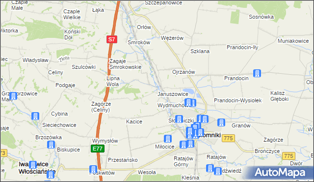 mapa Januszowice gmina Słomniki, Januszowice gmina Słomniki na mapie Targeo