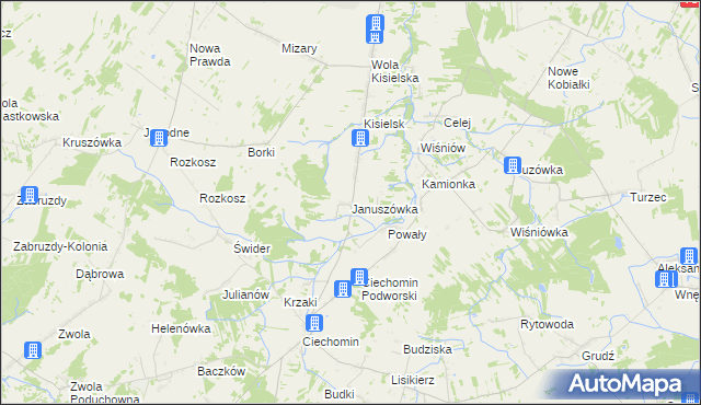 mapa Januszówka gmina Stoczek Łukowski, Januszówka gmina Stoczek Łukowski na mapie Targeo