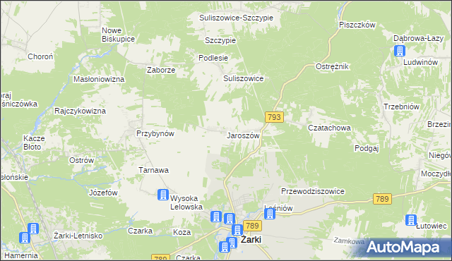 mapa Jaroszów gmina Żarki, Jaroszów gmina Żarki na mapie Targeo