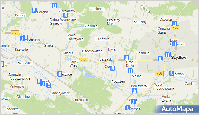 mapa Jarząbki gmina Gnojno, Jarząbki gmina Gnojno na mapie Targeo