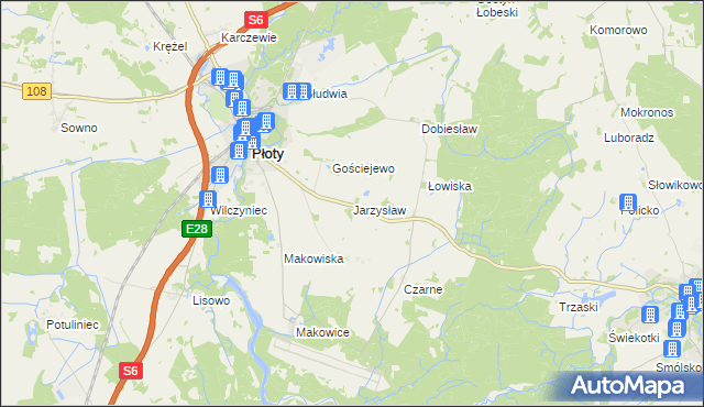 mapa Jarzysław gmina Płoty, Jarzysław gmina Płoty na mapie Targeo
