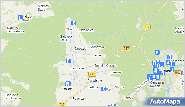 mapa Jaśce, Jaśce na mapie Targeo